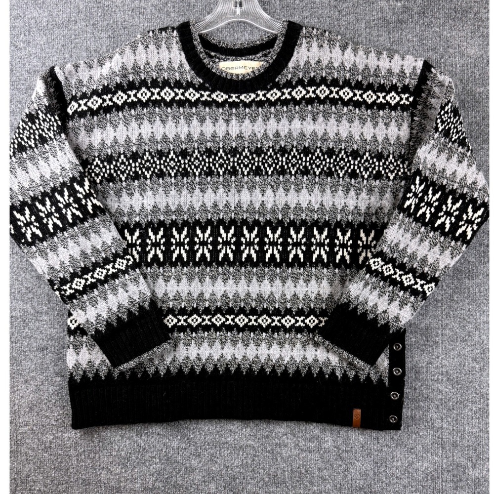 Obermeyer Men Sweater XL Fair Isle Ski Knit Nordic Argyle Prep Winter Black Crew